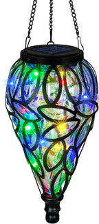 SUNNYPARK Outdoor Plastic Solar Hanging Lantern, 15 Multi Color LEDs Twinkle Effect Tear-Shaped Hanging Lantern Decor Garden Decorative Solar Lights for Backyard, Patio and Lawn