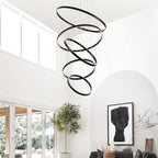Modern LED Chandelier, 15.7"-31.4" Ring Chandelier, Black, High Ceiling, Foyer, Living Room