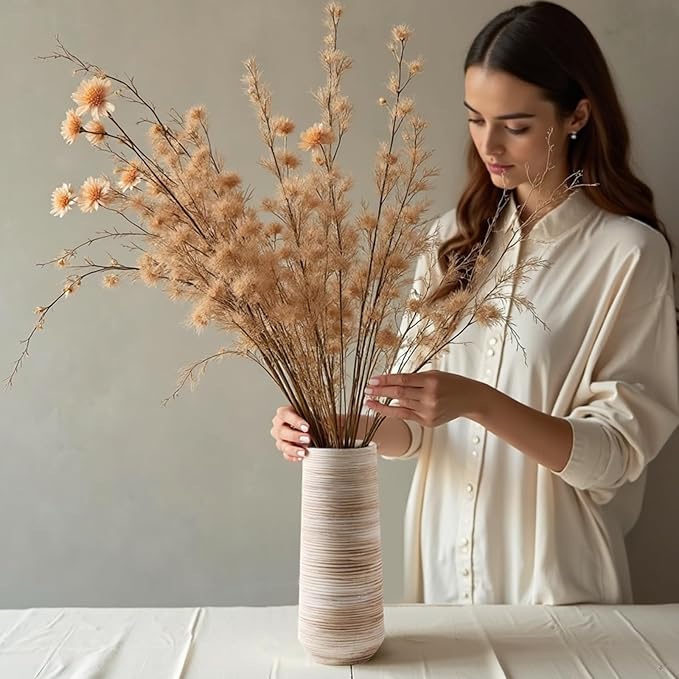 ALMA 9 Inch White Ceramic Flower Vase for Lego Flower Bouquet|Small Pampas Grass Vase for Home Decor,Tabletop, Bookshelf, Mantle,Living Room