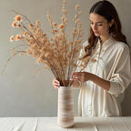 ALMA 9 Inch White Ceramic Flower Vase for Lego Flower Bouquet|Small Pampas Grass Vase for Home Decor,Tabletop, Bookshelf, Mantle,Living Room