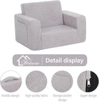 Welnow 2-in-1 Kids Sofa Chair, Convertible Toddler Chair Flip Out Children Sofa Chair Folding Kids Play Sofa with Side Pockets & Removable Cover Armrest Chair for Girl or Boy