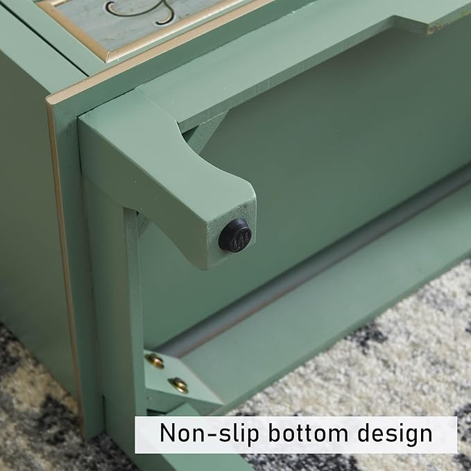 Vintage Accent Chest with 5-Drawers and Door Carved Wood Storage Cabinet Modern Dresser for Living Room, Entryway, Hallway, Sage Green