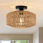 MAYNA Rattan Ceiling Light Fixture, Hand-Woven Boho Light Fixtures Ceiling Mount, Rattan Flush Mount Ceiling Light for Farmhouse Hallway Bedroom Kitchen Entryway Living Room (Black)