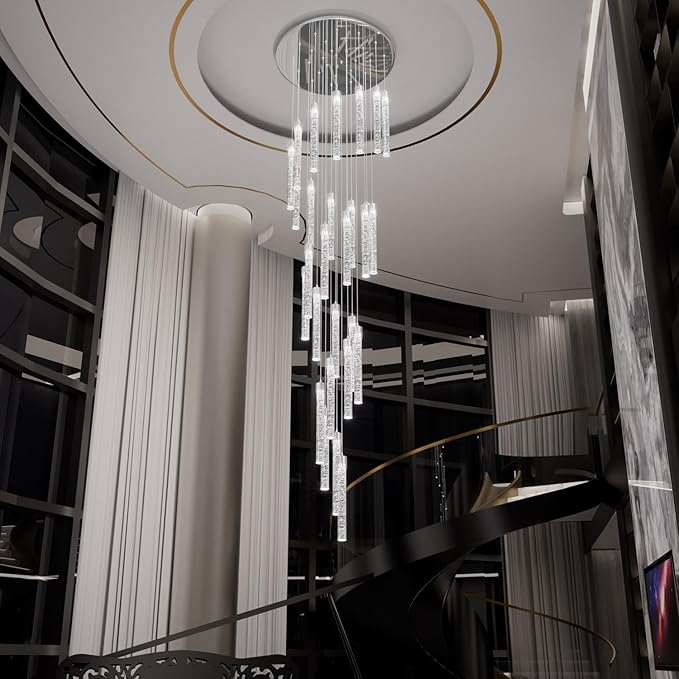 157" Long Light 25-Lights Silver Chandeliers for Entryway High Ceiling Pendant Lights Crystal Drop Light for Living Room Foyer Hallway Staircase