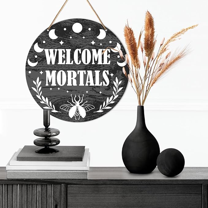 Muktoujaumai Witch Signs for Front Door, Witchy Hanging Sign Decor Halloween Wall Decorations Magic Witchcraft Sign for Gothic House, Porch, Entryway, Housewarming Gift for Wicca, Welcome Mortals