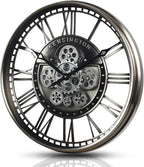 CLXEAST 21 Inch Modern Moving Gears Wall Clock for Living Room Decor,Industrial Steampunk Clocks for Farmhouse Home Decor,Roman Numerals,Gunmetal Nickel Finish