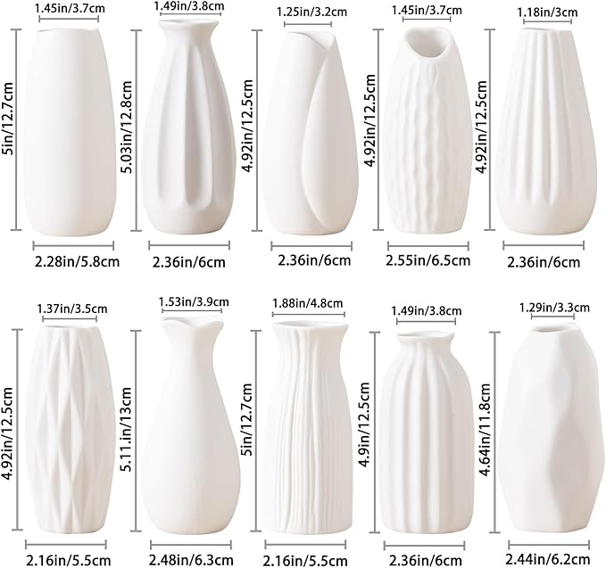 5'' White Ceramic Bud Vases Set of 10,Small Vases in Bulk for Flowers,Mini Vases for Centerpieces,Modern for Floral and Pampas Grass,Boho for Wedding,Party,Table Home Decor