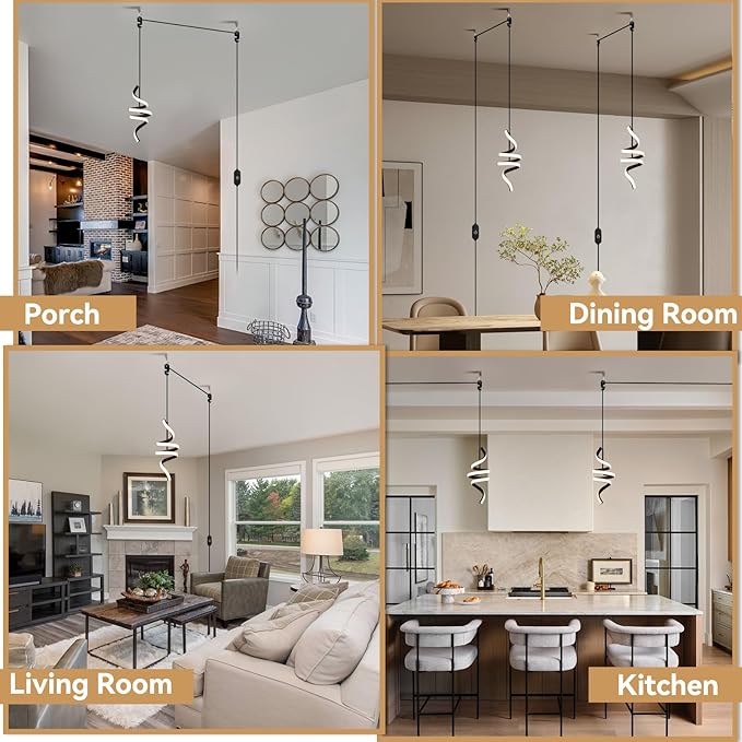 Plug in Pendant Light, 3000~6000K Hanging Lights with Plug in Cord, Touch Switch Modern Pendant Light, Black Hanging Lamps for Living Room, Kitchen, Dining Room, Bedroom,1 Pack