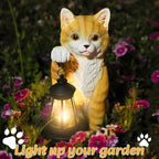Solar Powered Outdoor Cat Garden Statue, Crafted Garden Sculptures & Statues for Patio, Yard, Lawn, Gardening Gifts for Women and Mom(11" Cat)