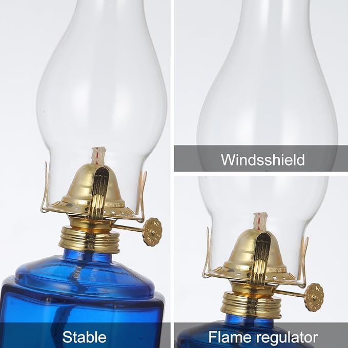 2 Pack Rustic Oil Lamp Large Vintage Glass Kerosene Lamp Chamber Oil Lamps for Indoor Use Home Decor Classic Old Hurricane Oil Lamp for Emergency Lighting 12.5''