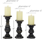 Deco 79 Mango Wood Decorative Candle Holder Distressed Turned Pillar Candle Stand, Set of 3 Candlestick Holder 6", 8", 10"H, Black