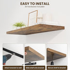 36" Floating Shelves for Wall, 12" Deep Slim Rustic Brown Floating Shelves, Wall-Mounted Shelves for Bedroom, Living Room, Kitchen, Bathroom - Set of 2
