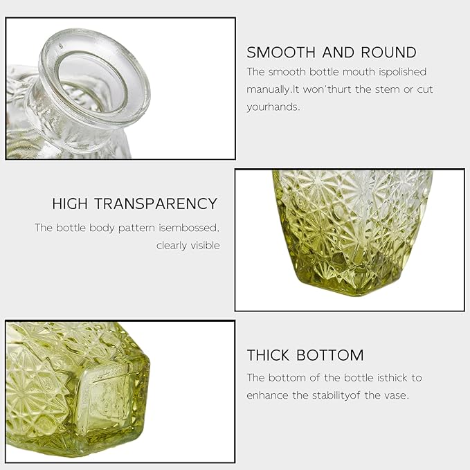 Glass Bud Vase Set of 24, Small Flower Vases, Glass Vases for Centerpieces, Vintage Home Table Decorations Bud Vases (24 Pcs, Green)