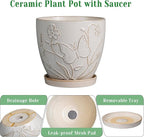 8 Inch Ceramic Pots for Plants Large Planter Pot with Drainage Hole and Saucer Round Flower Pot for Indoor Outdoor Decor, White