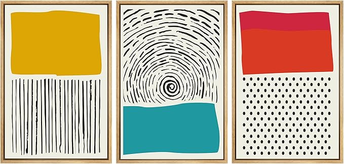 SIGNWIN Canvas Print Wall Art Line Art with Yellow and Red Squares Geometric Line Illustrations Modern Art Mid-Century Modern Warm for Living Room, Bedroom, Office - 16"x24"x3 Natural