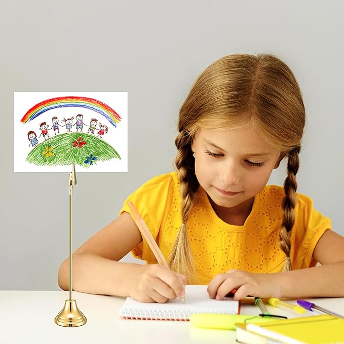 20 Pcs Table Number Holders 4/6/8/10 Inch Metal Place Card Holders with Alligator Clip Heavy Base Wedding Table Number Stand Picture Photo Clip for Banquet Party Birthday Restaurant(Gold)