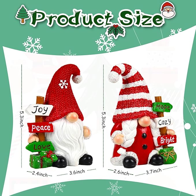 Christmas Gnomes Decorations for Home 2 PCS Xmas Desk Figurines Indoor Resin Collectible Statue Cute Holiday Ornament for Table Home