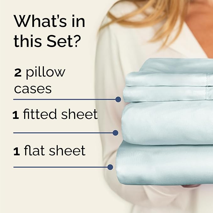 Twin Sheets Set 4 Piece - Includes 2 Pillowcases - Bed Sheets Twin Size - Soft Hotel Luxury Bedding - Cooling, Comfy, Cozy & Breathable - 1 Flat & 1 Fitted & 2 Pillowcases w/ Deep Pockets - Ice Blue