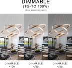 MADEM Modern LED Chandelier 3-Ring Circular Dimmable Pendant Light Contempoary Chanderlier Flush Mount Pendant Lighting for Living Room Dining Room, Bedroom,3000K-6000K,Gold