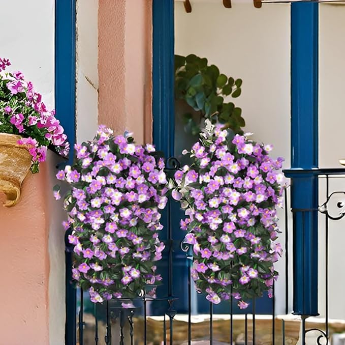 HyeFlora 2PCS Artificial Fall Hanging Flowers for Outdoors, Faux Daisy Muns Plants Fake Silk Orchid Long Stems UV Resistant for Home Garden Wall Party Indoor Outdoor Decor(Light Fuchsia and Fuchsia)