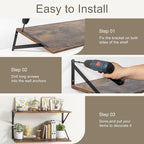12 Inch Deep Floating Shelves,48W x 12D Floating Shelves, Deep Wall Shelves Bracket Set of 2, Large Display Floating Shelf for Bathroom, Living Room, Wide Storage Wooden Wall Shelf, Rustic Brown