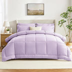 CozyLux Full Size Comforter Sets Lavender, 7 Pieces Bed in a Bag, Light Purple Comforter Full Size, All Season Bedding Sets with Stitch Quilted Comforter, Flat Sheet, Fitted Sheet, Pillowcases