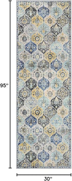 Lahome Moroccan Washable Hallway Runner Rug, 2'5''x8' Ultra-Thin Carpet Runners for Hallways Kitchen, Oriental Vintage Non-Slip Laundry Room Rug for Entryway Bedroom Bathroom, Yellow/Aqua