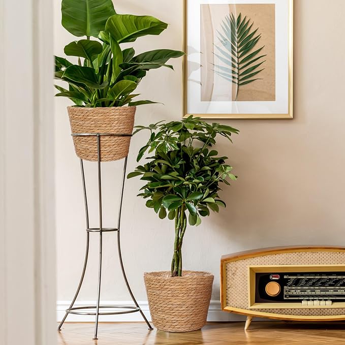 Woven Straw Flower Pot Seagrass Planters Basket Garden Plant Pot Containers Wicker Rattan Vase Sundries Organizer Storage Bins for Indoor Outdoor Plants