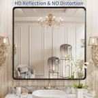 WEER 36X36 Inch Black Metal Framed Bathroom Mirror, Matte Black Bathroom Vanity Mirror, Rectangular Black Wall Mirror for Bathroom, Tempered Glass, Rounded Corner, Hangs Horizontal or Vertical