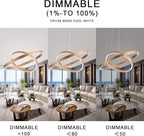 MADEM Modern LED Chandelier 2-Ring Circular Dimmable Pendant Light Contempoary Chanderlier Flush Mount Pendant Lighting for Living Room Dining Room, Bedroom,3000K-6000K, Gold, 60W