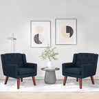 Accent Chairs Set of 2, Button-Tufted Upholstered Living Room Chairs Set of 2, Comfy Reading Chair Mid Century Modern Chairs with Linen Fabric Lounge Arm Chairs for Bedroom (Navy Blue)