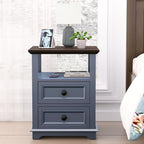 End Table with Fast USB C Charging Station, 18" Wide Tall Sofa Side Table with 2 Drawers, Large Storage Rustic Wood Square Storage Cabinet for Living Room,Bedroom,Office, Blue