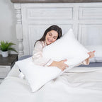 Globon Luxury Feather Down Pillow, Low Soft Fluffy Pillow Standard Queen Size, Gusseted Bed Pillows for Sleeping, Hotel Collection Pillows 18"X26", Set of 2