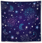 HZOHNAGO Boho Sun Moon Tapestry Purple Blue Sun Stars Galaxy Pattern Printed Wall Tapestry Wall Hanging for Bedroom Living Room Dorm 60" W x 60" H