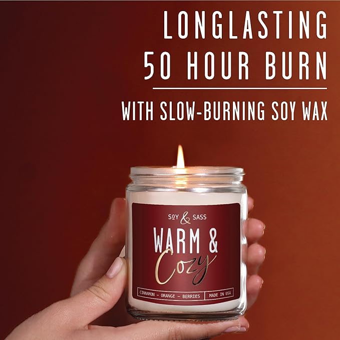 Christmas Candles, Fall Candles, Warm and Cozy' Soy Candle I Berries, Apple & Cinnamon I Infused w/Essential Oils I Warm n Cozy Home Decor I Winter and Holiday Candle I 50Hr Burn I USA Made