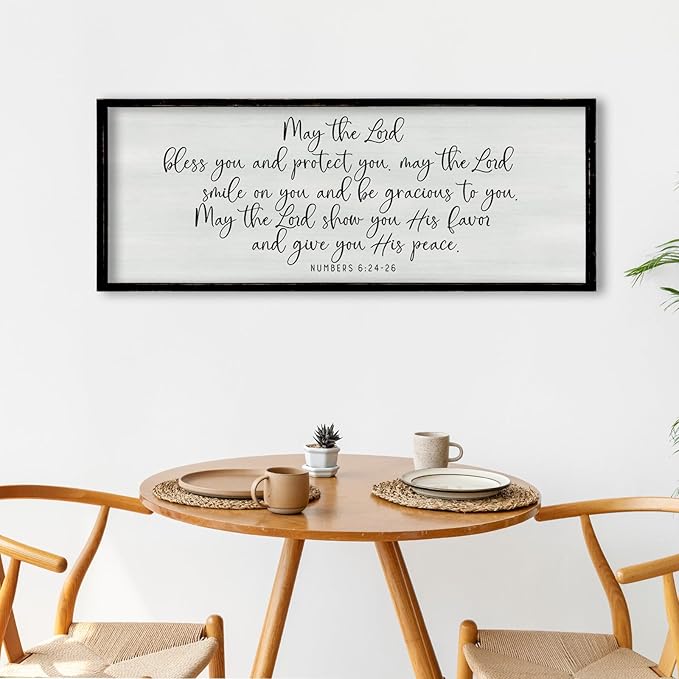 ZZJJHYWGQ Christian Wall Decor Numbers 6:24-26 Bible Verse Catholic Sign 32"×12" for Living Room Religious Scripture Art Christ Jesus Family Large Wooden Framed Home Hanging (Black)