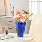 MCMCNCUIU Crystal Vase, Large Crystal Vases for Flowers, Blue Large Flower Vase, Modern Glass Vases for Living Room, Bedroom, Kitchen, Dining Table, Mantle, Wedding, 9 Inches