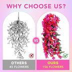 Artificial Bougainvillea Flowers for Outdoor Plant,2 pcs Faux Hanging Flowers Bougainvillea for Outside Decoration,Fake Silk UV Resistant Vines for Front Door Porch(Rose red+Fuchsia)