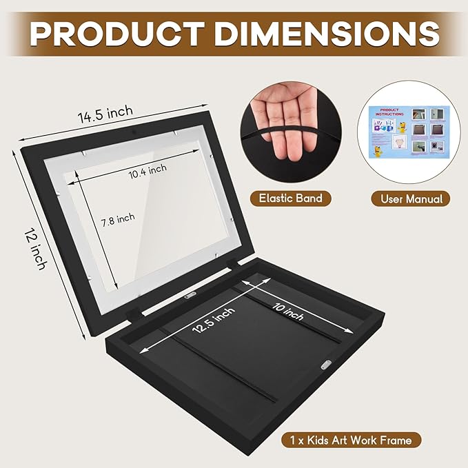 1 Pack Kids Artwork Frames 10x12.5 Inch Changeable Kids Art Frame with Front Opening for Art Display, Horizontally Vertically Wall Mount for Kids Drawing & School Projects (Black)