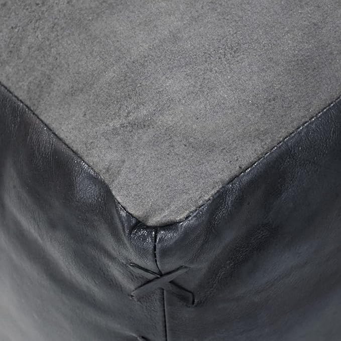 Square Shaped Goat Leather Handmade Eco-Friendly Vintage Blue Pouf - Square Pouf, 18" x 18" x 18", Plain Solid Pouf, Goat Leather Pouf, Recycled Cotton Filled Stuffed Pouf, Seating Pouf PF37