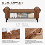 51" Storage Ottoman Bench for Bedroom, Full Queen Storage Bench with Button, Upholstered Bedroom Bench with Rolled Arms for Living Room, Storage Room, Entryway, Brown