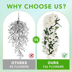 Artificial Bougainvillea Flowers for Outdoor Plant,4 pcs Faux Hanging Flowers Bougainvillea for Outside Decoration,Fake Silk UV Resistant Vines for Front Door Porch(White)