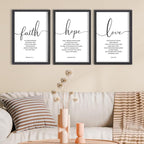 FZMHASLWW Faith Hope Love Sign Wall Decor 24"×16" Set of 3 Bible Verse Christian Scripture Wooden Framed Wall Hanging Art (Black)