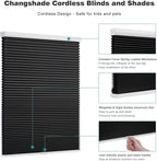 Changshade Cordless Cellular Shades, Blackout Honeycomb Shades for Windows, Pull Down Pleated Blinds, Easy to Install for Indoor Windows and French Doors,72" W x 72" H, Black