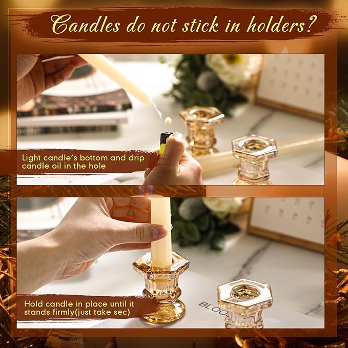 Foaincore 36 Pcs Candlestick Holders Bulk 2.36 Inch Taper Candle Holders Small Glass Candle Holder for Wedding Table Centerpiece Party Decoration (Amber)