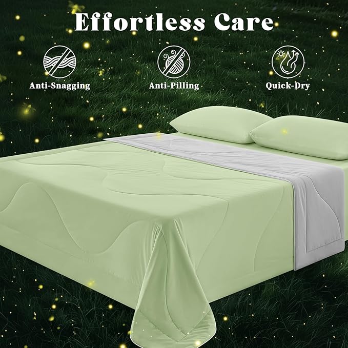 Cooling Comforter Twin Size, Double-Sided Cooling Blanket for Hot Sleepers & Night Sweats, Arc-Chill Q-Max > 0.4 Breathable Ice Blanket, Lightweight Cold Comforter (68''x90'', Light Green)