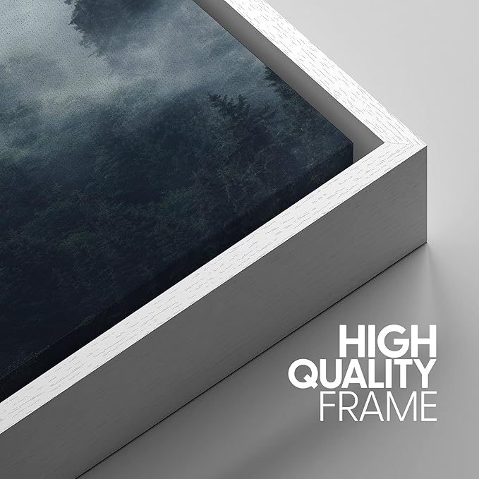 SIGNWIN Framed Canvas Print Wall Art Woodland Nursery Decor Set Misty Mountain Range Pine Tree Forest Nature Realism Decorative Rustic Chic for Living Room, Bedroom, Office - 16"x24"x3 White