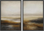 SIGNFORD Framed Canvas Print Wall Art Set Abstract Neutral Landscape Modern Beige and Brown Illustration Modern Art Decorative Nordic Nature for Living Room, Bedroom, Office - 16"x24"x2 Black