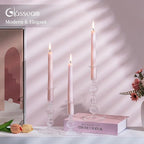 Glasseam Glass Tapered Candlestick Holders: Set of 3 Clear Candle Sticks Holder Decor with Bobeche Modern Ribbed Taper Candle Holders for Table Centerpiece Christmas Wedding Home Decorations
