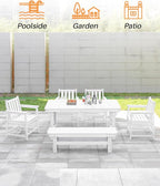 HDPE Outdoor Bench, 55" Patio Bench Outdoor Furniture, Poly Lumber Adirondack Benches, All Weather HDPE Patio Backless Benches for Park, Poolside, Garden, Porch, Pearl